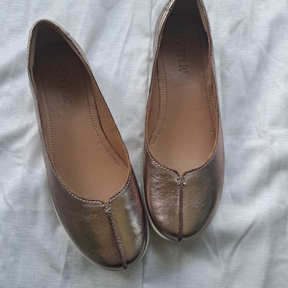 Hotter Gold Leather Flats Classic Loafers